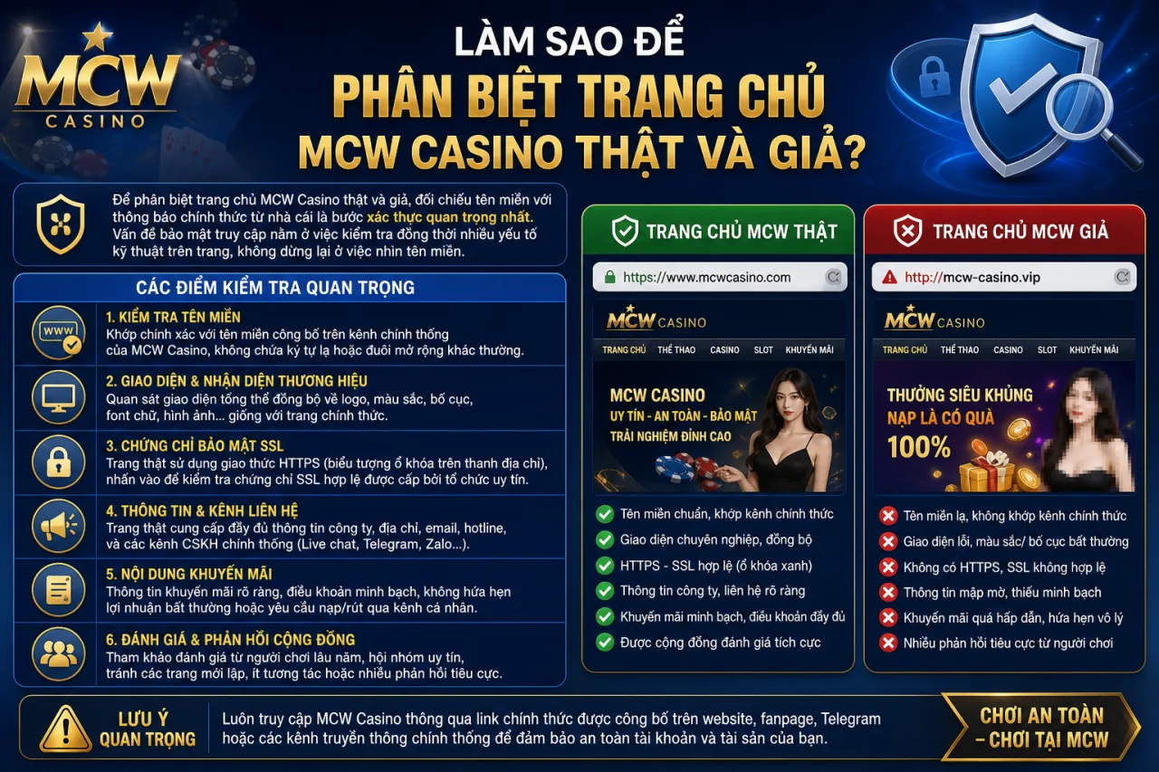 Làm Sao Để Phân Biệt Trang Chủ MCW Casino Thật Và Giả?